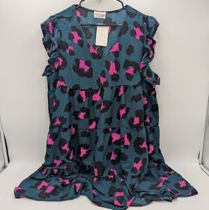 First Love Full Size Animal Print Dress Ruffle 2XCap Sleeve Tiered Babydoll NWT